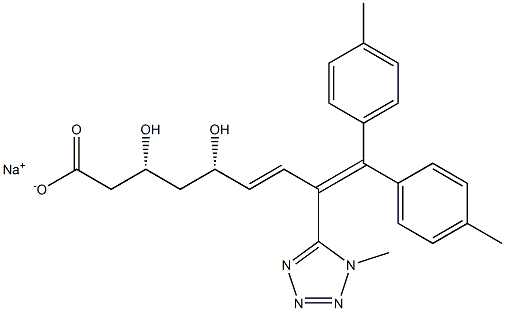 (3R,5S,6E)-9,9-Bis(4-methylphenyl)-3,5-dihydroxy-8-(1-methyl-1H-tetrazol-5-yl)-6,8-nonadienoic acid sodium salt Struktur