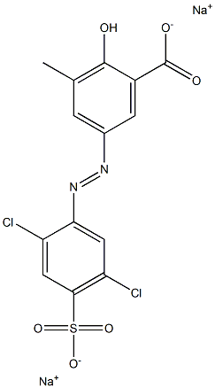 5-[(2,5-Dichloro-4-sulfophenyl)azo]-2-hydroxy-3-methylbenzoic acid disodium salt Struktur