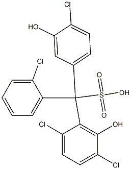 (2-Chlorophenyl)(4-chloro-3-hydroxyphenyl)(2,5-dichloro-6-hydroxyphenyl)methanesulfonic acid Struktur