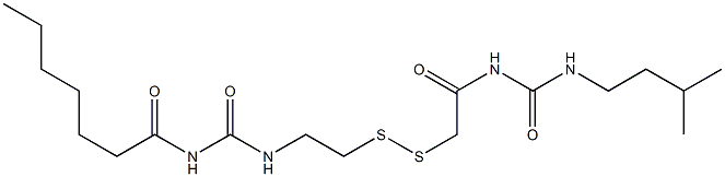 1-Heptanoyl-3-[2-[[(3-isopentylureido)carbonylmethyl]dithio]ethyl]urea Struktur