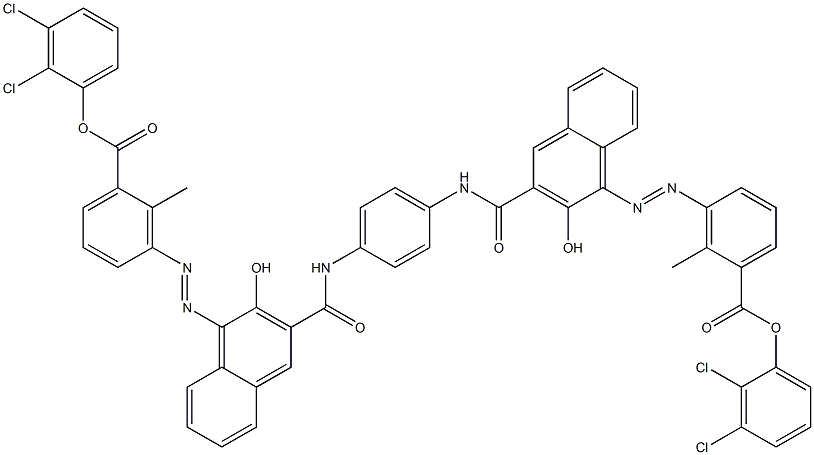 1,4-Bis[1-[[6-methyl-5-(2,3-dichlorophenoxycarbonyl)phenyl]azo]-2-hydroxy-3-naphthoylamino]benzene Struktur