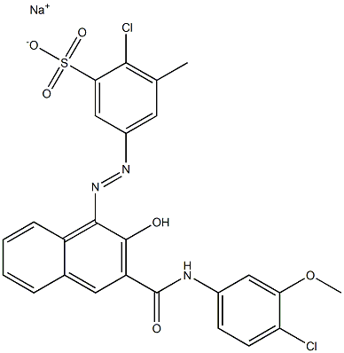 2-Chloro-3-methyl-5-[[3-[[(4-chloro-3-methoxyphenyl)amino]carbonyl]-2-hydroxy-1-naphtyl]azo]benzenesulfonic acid sodium salt Struktur