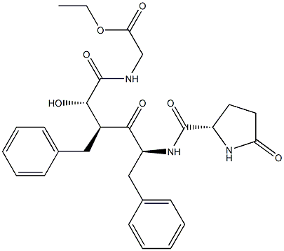 N-[(2S,3S)-2-Hydroxy-4-phenyl-3-(N-pyroglutamoyl-L-phenylalanyl)butyryl]glycine ethyl ester Struktur