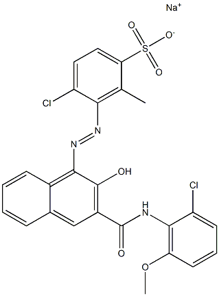 4-Chloro-2-methyl-3-[[3-[[(2-chloro-6-methoxyphenyl)amino]carbonyl]-2-hydroxy-1-naphtyl]azo]benzenesulfonic acid sodium salt Struktur