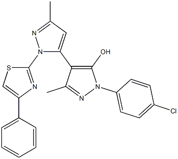 1-(4-Chlorophenyl)-1'-(4-phenyl-2-thiazolyl)-3,3'-dimethyl-5-hydroxy-4,5'-bi[1H-pyrazole] Struktur