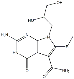 2-Amino-3,4-dihydro-6-methylthio-7-(2,3-dihydroxypropyl)-4-oxo-7H-pyrrolo[2,3-d]pyrimidine-5-carboxamide Struktur