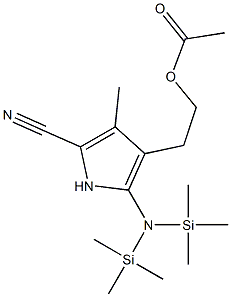 5-[Bis(trimethylsilyl)amino]-4-(2-acetyloxyethyl)-3-methyl-1H-pyrrole-2-carbonitrile Struktur