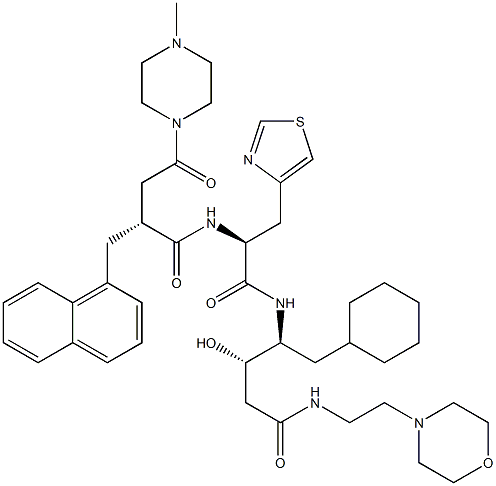 (3S,4S)-3-Hydroxy-5-cyclohexyl-4-[[(2S)-3-(4-thiazolyl)-2-[[(2R)-2-[(4-methyl-1-piperazinyl)carbonylmethyl]-3-(1-naphthalenyl)propionyl]amino]propionyl]amino]-N-(2-morpholinoethyl)valeramide Struktur