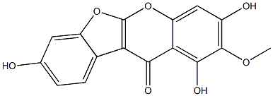 2-Methoxy-1,3,8-trihydroxy-11H-benzofuro[2,3-b][1]benzopyran-11-one Struktur