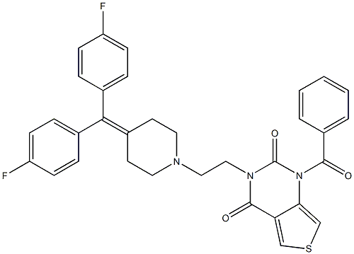 1-Benzoyl-3-[2-[4-[bis(4-fluorophenyl)methylene]piperidino]ethyl]thieno[3,4-d]pyrimidine-2,4(1H,3H)-dione Struktur