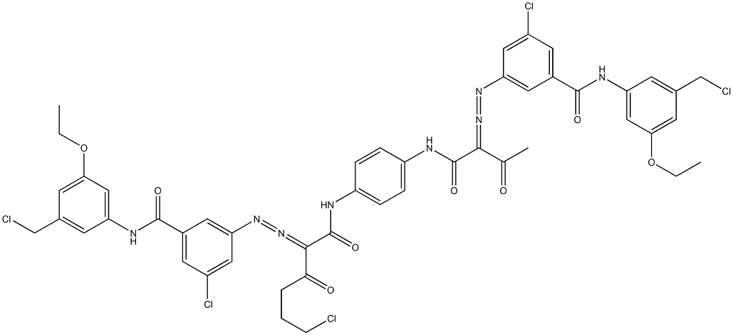 3,3'-[2-(2-Chloroethyl)-1,4-phenylenebis[iminocarbonyl(acetylmethylene)azo]]bis[N-[3-(chloromethyl)-5-ethoxyphenyl]-5-chlorobenzamide] Struktur