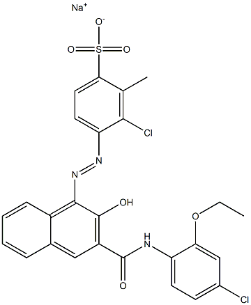 3-Chloro-2-methyl-4-[[3-[[(4-chloro-2-ethoxyphenyl)amino]carbonyl]-2-hydroxy-1-naphtyl]azo]benzenesulfonic acid sodium salt Struktur