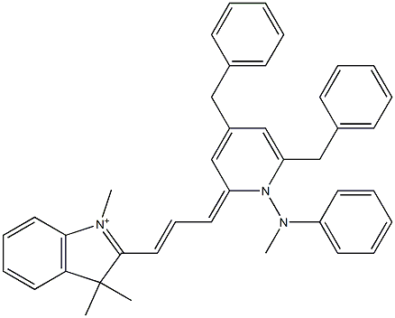 2-[3-[4,6-Dibenzyl-1-[methyl(phenyl)amino]-2(1H)-pyridinyliden]-1-propenyl]-1,3,3-trimethyl-3H-indolium Struktur