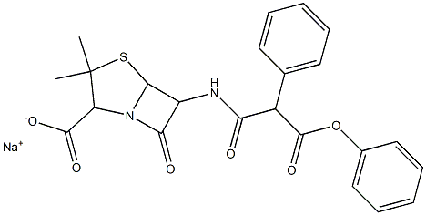 6-[2-Phenoxycarbonyl-2-phenylacetylamino]-3,3-dimethyl-7-oxo-4-thia-1-azabicyclo[3.2.0]heptane-2-carboxylic acid sodium salt Struktur