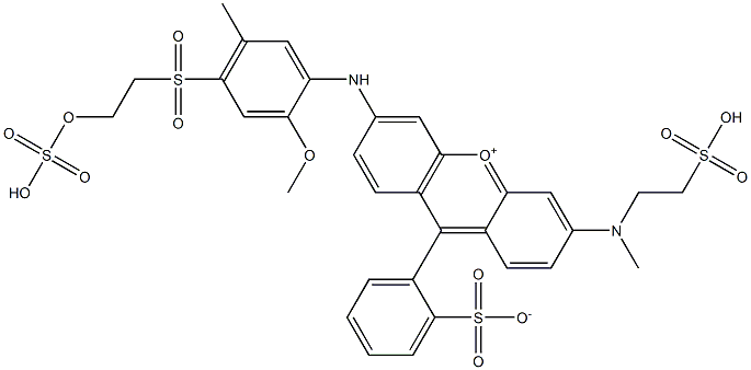 3-[[2-Methoxy-5-methyl-4-[[2-(sulfooxy)ethyl]sulfonyl]phenyl]amino]-6-[methyl(2-sulfoethyl)amino]-9-(2-sulfonatophenyl)xanthylium Struktur