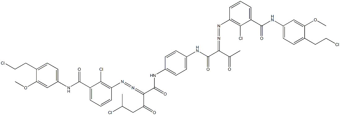 3,3'-[2-(1-Chloroethyl)-1,4-phenylenebis[iminocarbonyl(acetylmethylene)azo]]bis[N-[4-(2-chloroethyl)-3-methoxyphenyl]-2-chlorobenzamide] Struktur