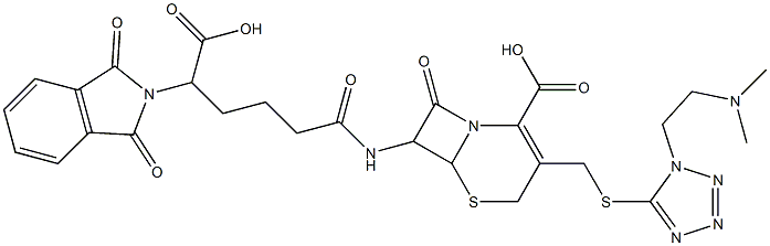 7-[5-Carboxy-5-(1,3-dihydro-1,3-dioxo-2H-isoindol-2-yl)pentanoylamino]-3-[1-(2-dimethylaminoethyl)-1H-tetrazol-5-ylthiomethyl]-8-oxo-5-thia-1-azabicyclo[4.2.0]oct-2-ene-2-carboxylic acid Struktur