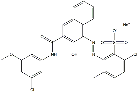 2-Chloro-5-methyl-6-[[3-[[(3-chloro-5-methoxyphenyl)amino]carbonyl]-2-hydroxy-1-naphtyl]azo]benzenesulfonic acid sodium salt Struktur