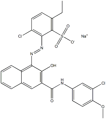 3-Chloro-6-ethyl-2-[[3-[[(3-chloro-4-methoxyphenyl)amino]carbonyl]-2-hydroxy-1-naphtyl]azo]benzenesulfonic acid sodium salt Struktur