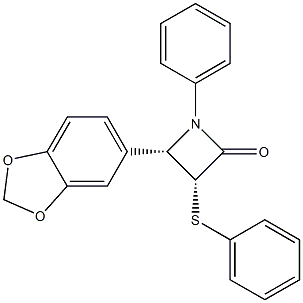 (3R,4S)-4-(1,3-Benzodioxol-5-yl)-1-phenyl-3-(phenylthio)azetidin-2-one Struktur