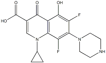 1-Cyclopropyl-6,8-difluoro-1,4-dihydro-5-hydroxy-4-oxo-7-(1-piperazinyl)quinoline-3-carboxylic acid Struktur