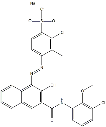 2-Chloro-3-methyl-4-[[3-[[(3-chloro-2-methoxyphenyl)amino]carbonyl]-2-hydroxy-1-naphtyl]azo]benzenesulfonic acid sodium salt Struktur