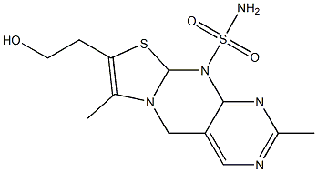 2,7-Dimethyl-8-(2-hydroxyethyl)-9a,10-dihydro-5H-pyrimido[4,5-d]thiazolo[3,2-a]pyrimidine-10-sulfonamide Struktur