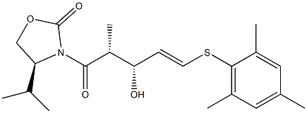 (4S)-4-Isopropyl-3-[(2R,3R)-3-hydroxy-2-methyl-5-(2,4,6-trimethylphenylthio)-4-pentenoyl]oxazolidin-2-one Struktur