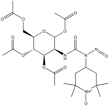 2,2,6,6-Tetramethyl-4-[[(1-O,3-O,4-O,6-O-tetraacetyl-2-deoxy-D-glucopyranos-2-yl)aminocarbonyl]nitrosoamino]piperidine 1-oxide Struktur