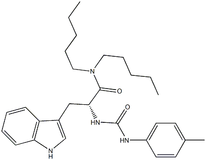 (R)-2-[3-(4-Methylphenyl)ureido]-3-(1H-indol-3-yl)-N,N-dipentylpropanamide Struktur