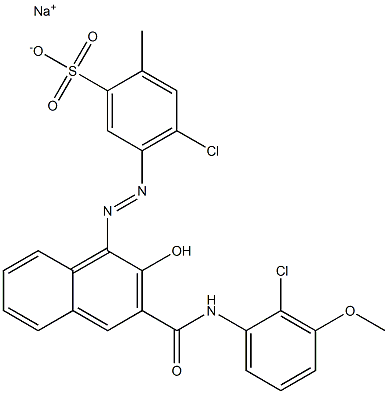 4-Chloro-2-methyl-5-[[3-[[(2-chloro-3-methoxyphenyl)amino]carbonyl]-2-hydroxy-1-naphtyl]azo]benzenesulfonic acid sodium salt Struktur