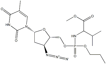 3'-Azido-3'-deoxythymidine-5'-[[[1-isopropyl-2-methoxy-2-oxoethyl]amino]phosphonic acid propyl] ester Struktur