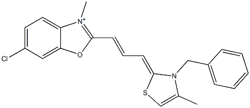 2-[3-(3-Benzyl-4-methyl-4-thiazolin-2-ylidene)-1-propenyl]-6-chloro-3-methylbenzoxazol-3-ium Struktur