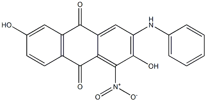 2-Anilino-3,7-dihydroxy-4-nitroanthraquinone Struktur