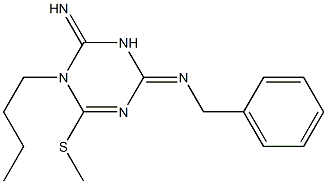 1-Butyl-2-imino-4-(benzylimino)-6-(methylthio)-1,2,3,4-tetrahydro-1,3,5-triazine Struktur