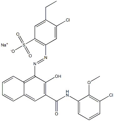 4-Chloro-3-ethyl-6-[[3-[[(3-chloro-2-methoxyphenyl)amino]carbonyl]-2-hydroxy-1-naphtyl]azo]benzenesulfonic acid sodium salt Struktur