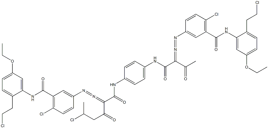 3,3'-[2-(1-Chloroethyl)-1,4-phenylenebis[iminocarbonyl(acetylmethylene)azo]]bis[N-[2-(2-chloroethyl)-5-ethoxyphenyl]-6-chlorobenzamide] Struktur