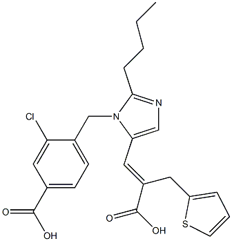 (E)-3-[2-Butyl-1-(4-carboxy-2-chlorobenzyl)-1H-imidazol-5-yl]-2-(2-thienylmethyl)acrylic acid Struktur