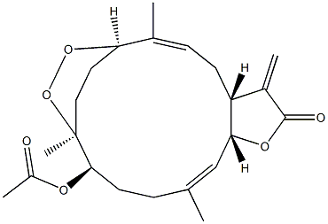 (3aR,5Z,7R,10S,11R,14E,15aR)-11-(Acetyloxy)-3a,4,7,10,11,12,13,15a-octahydro-6,10,14-trimethyl-3-methylene-7,10-ethanofuro[3,2-g][1,2]dioxacyclotetradecin-2(3H)-one Struktur