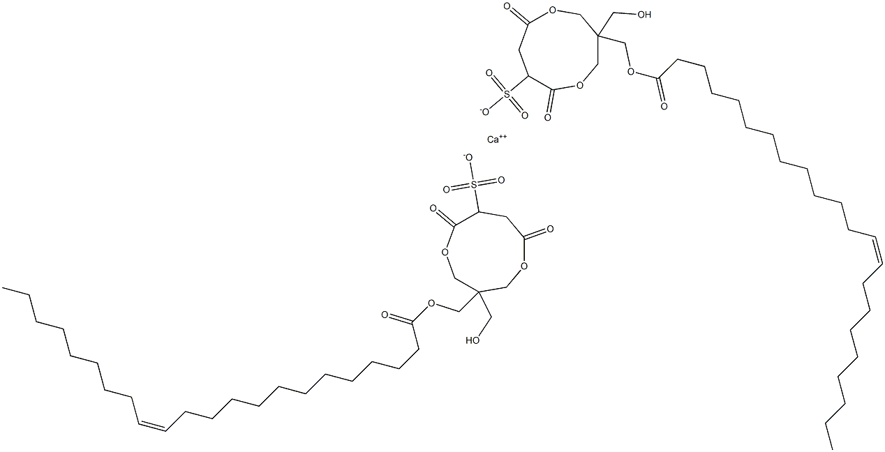 Bis[1-[[[(Z)-1-oxo-13-docosen-1-yl]oxy]methyl]-1-(hydroxymethyl)-4,7-dioxo-3,8-dioxacyclononane-6-sulfonic acid]calcium salt Struktur