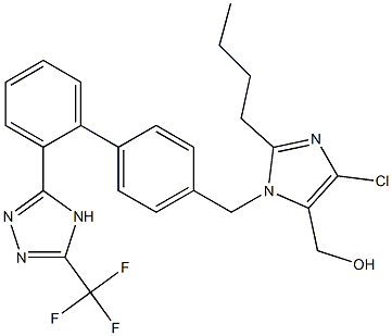 2-Butyl-4-chloro-1-[[2'-(5-trifluoromethyl-4H-1,2,4-triazol-3-yl)-1,1'-biphenyl-4-yl]methyl]-1H-imidazole-5-methanol Struktur