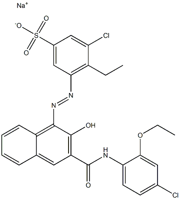 3-Chloro-4-ethyl-5-[[3-[[(4-chloro-2-ethoxyphenyl)amino]carbonyl]-2-hydroxy-1-naphtyl]azo]benzenesulfonic acid sodium salt Struktur