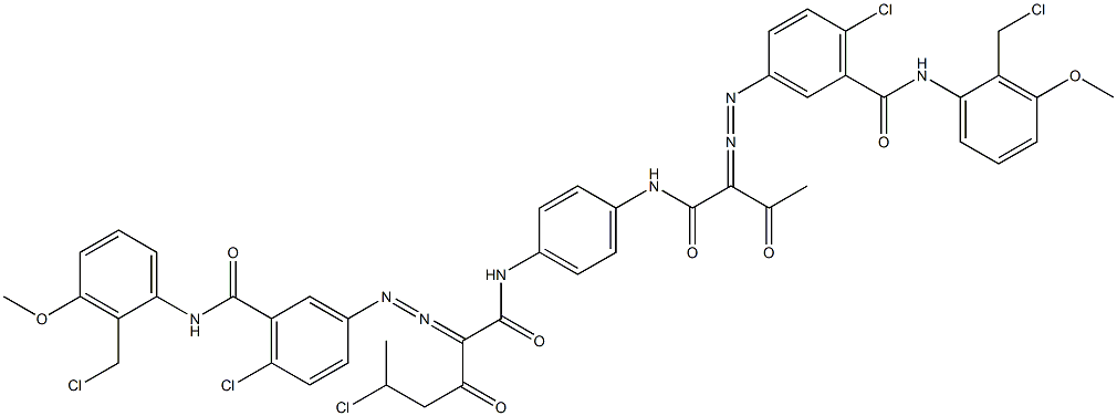 3,3'-[2-(1-Chloroethyl)-1,4-phenylenebis[iminocarbonyl(acetylmethylene)azo]]bis[N-[2-(chloromethyl)-3-methoxyphenyl]-6-chlorobenzamide] Struktur