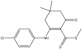 4,4-Dimethyl-6-oxo-2-(4-chloroanilino)-1-cyclohexene-1-carbodithioic acid methyl ester Struktur