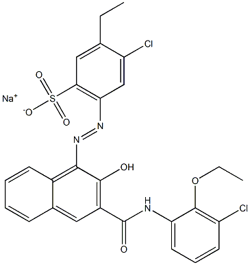 4-Chloro-3-ethyl-6-[[3-[[(3-chloro-2-ethoxyphenyl)amino]carbonyl]-2-hydroxy-1-naphtyl]azo]benzenesulfonic acid sodium salt Struktur