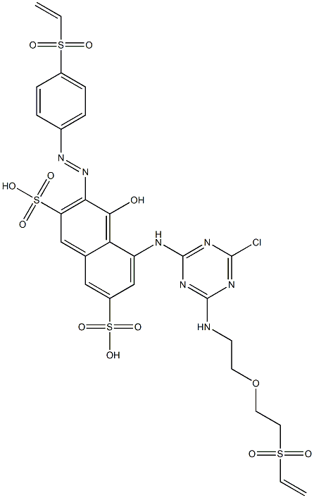 5-[[4-Chloro-6-[[2-[2-(vinylsulfonyl)ethoxy]ethyl]amino]-1,3,5-triazin-2-yl]amino]-3-[[4-(vinylsulfonyl)phenyl]azo]-4-hydroxy-2,7-naphthalenedisulfonic acid Struktur