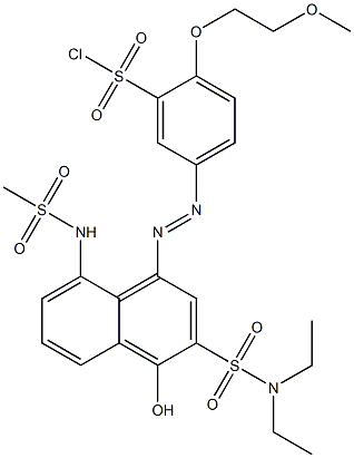 5-[3-(N,N-Diethylsulfamoyl)-4-hydroxy-8-methylsulfonylamino-1-naphtylazo]-2-(2-methoxyethoxy)benzenesulfonyl chloride Struktur