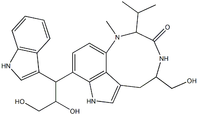 9-[2,3-Dihydroxy-1-(1H-indol-3-yl)propyl]-1,2,4,5,6,8-hexahydro-5-(hydroxymethyl)-1-methyl-2-isopropyl-3H-pyrrolo[4,3,2-gh]-1,4-benzodiazonin-3-one Struktur