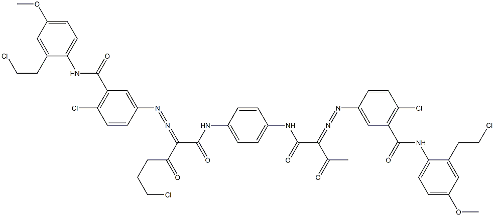 3,3'-[2-(2-Chloroethyl)-1,4-phenylenebis[iminocarbonyl(acetylmethylene)azo]]bis[N-[2-(2-chloroethyl)-4-methoxyphenyl]-6-chlorobenzamide] Struktur