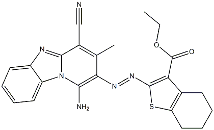 4,5,6,7-Tetrahydro-2-(1-amino-4-cyano-3-methylpyrido[1,2-a]benzimidazol-2-ylazo)benzo[b]thiophene-3-carboxylic acid ethyl ester Struktur